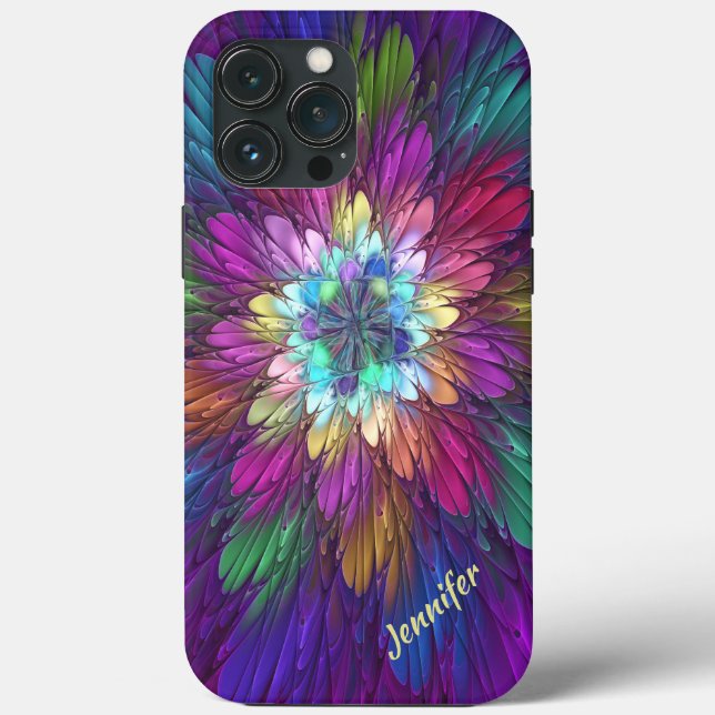 Colourful Psychedelic Flower Abstract Fractal Name Case-Mate iPhone Case (Back)