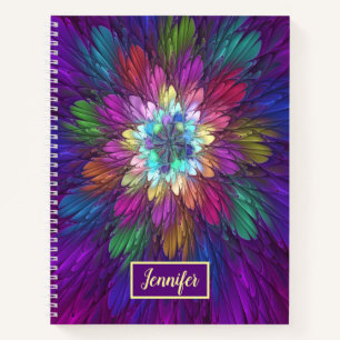 Colourful Psychedelic Flower Abstract Fractal Name Notebook