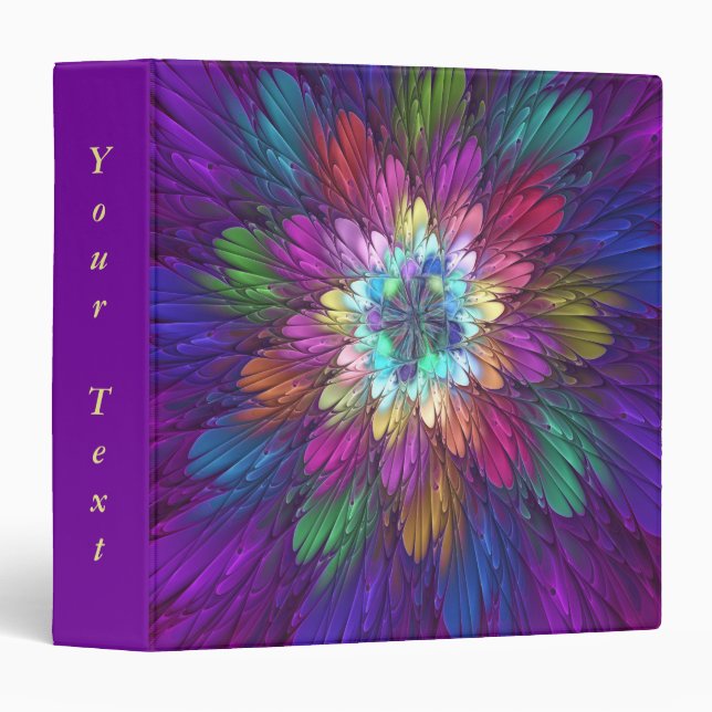 Colourful Psychedelic Flower Abstract Fractal Text Binder (Front/Spine)