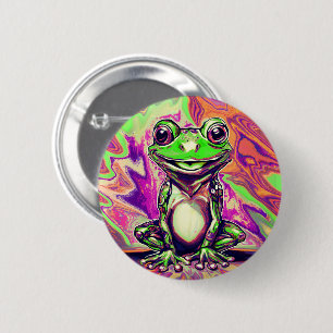 Colourful Psychedelic Graffiti Frog Green Purple 2 Inch Round Button