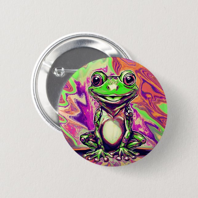 Colourful Psychedelic Graffiti Frog Green Purple 2 Inch Round Button (Front & Back)