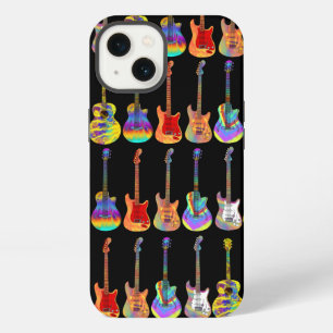 Colourful Psychedelic Guitar Pattern on Black iPhone 13 Case