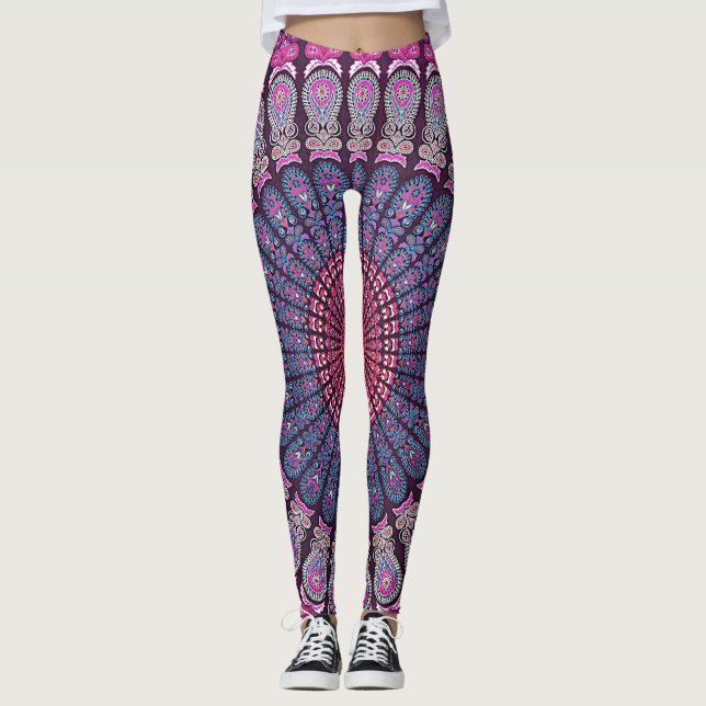 Colourful Psychedelic Mandala Design Leggings (Front)