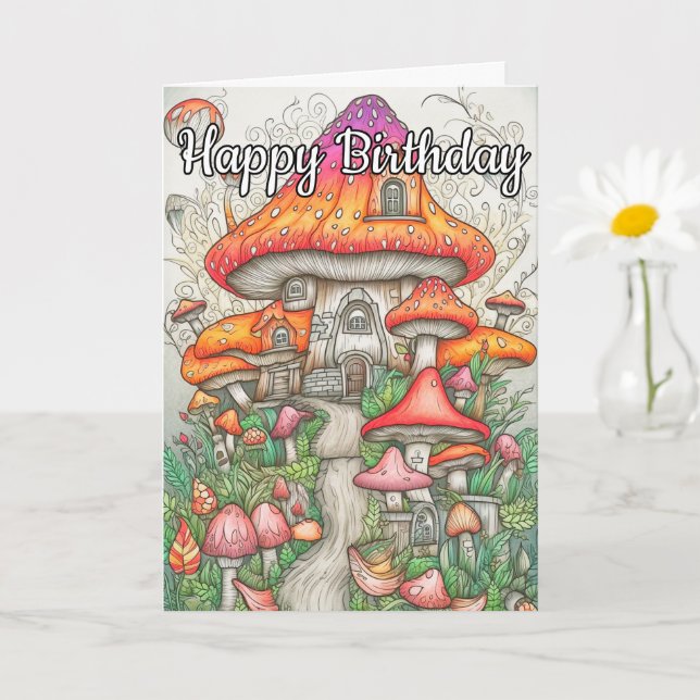 Colourful Psychedelic Mushroom Forest Art Card (Small Plant)