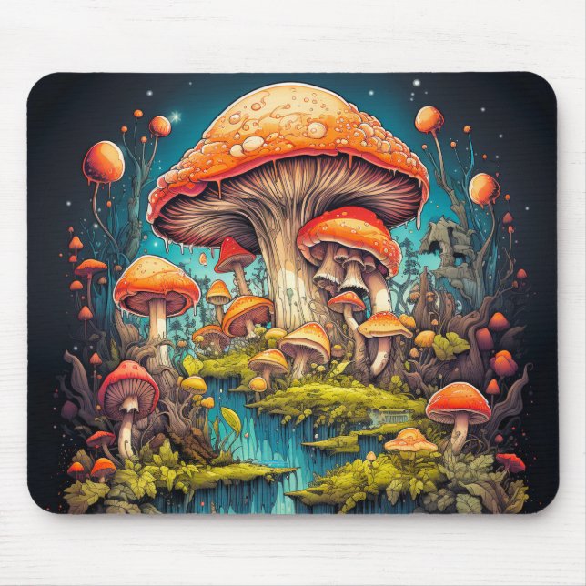 Colourful Psychedelic Mushroom Illustration Mouse Pad (Front)