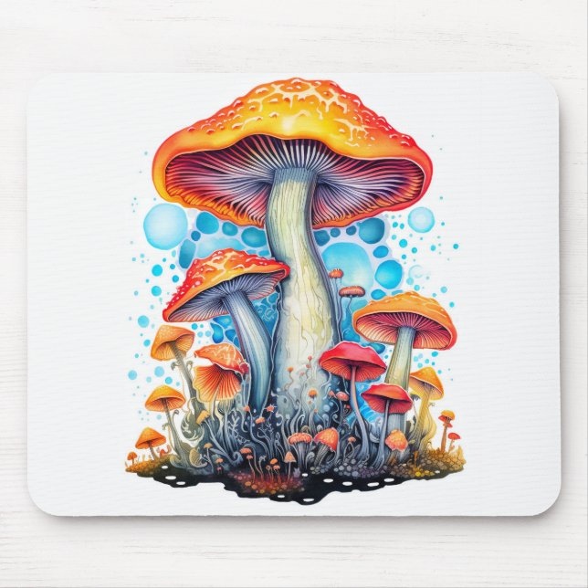 Colourful Psychedelic Mushroom Illustration Mouse Pad (Front)