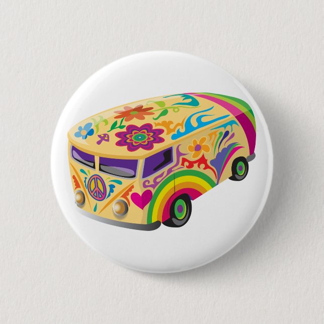 Colourful Psychedelic Painted Bus Boho Hippie 2 Inch Round Button (Front)