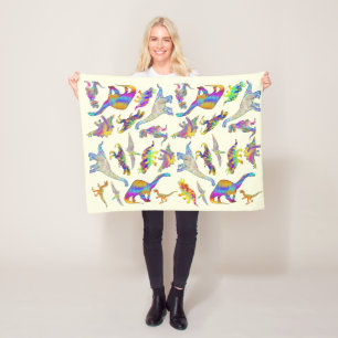 Colourful Psychedelic Prehistoric Rainbow Dinosaur Fleece Blanket