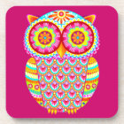 Colourful Psychedelic Retro Owl Coasters - Set of