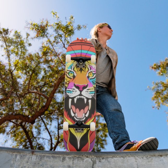 Colourful Psychedelic Roaring Tiger Skateboard (Outdoor 1)