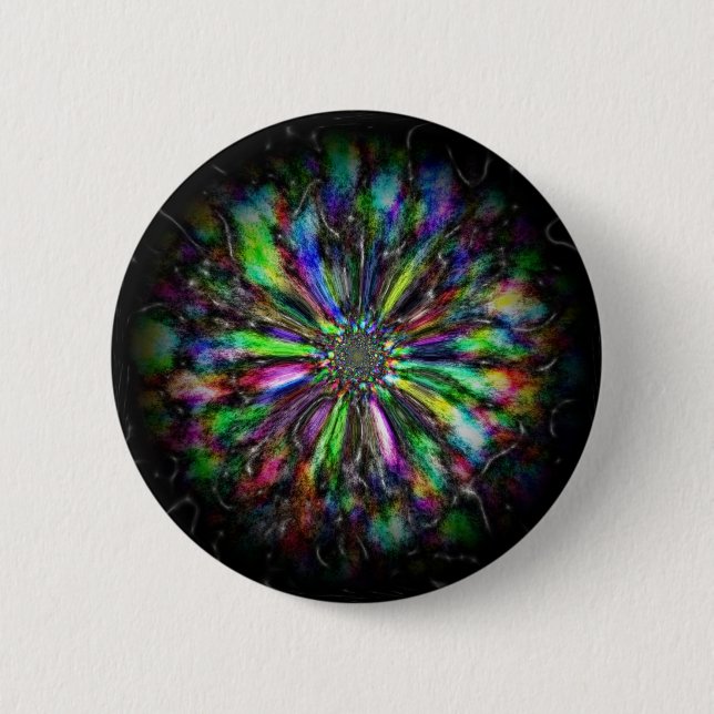 Colourful psychedelic sketch of a flower 2 inch round button (Front)