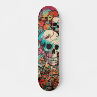 Colourful psychedelic skull skateboard