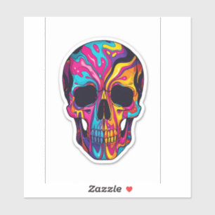  Colourful Psychedelic Skull Vinyl Sticker