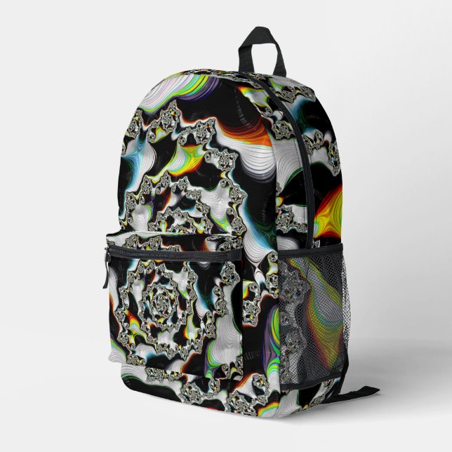 Colourful Psychedelic Spiral Fractal Printed Backpack (Back Corner Right)
