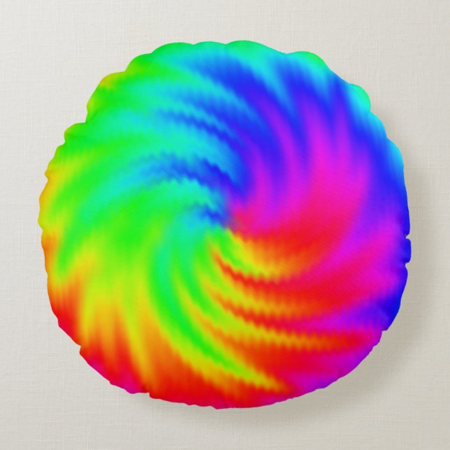 Colourful Psychedelic Tie Dye Pattern Round Pillow (Front)