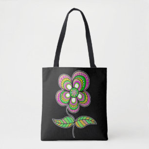 Colourful Psychedelic Vintage Flower Art Tote Bag