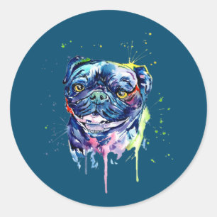 Colourful Pug Art Dog Lover Classic Round Sticker