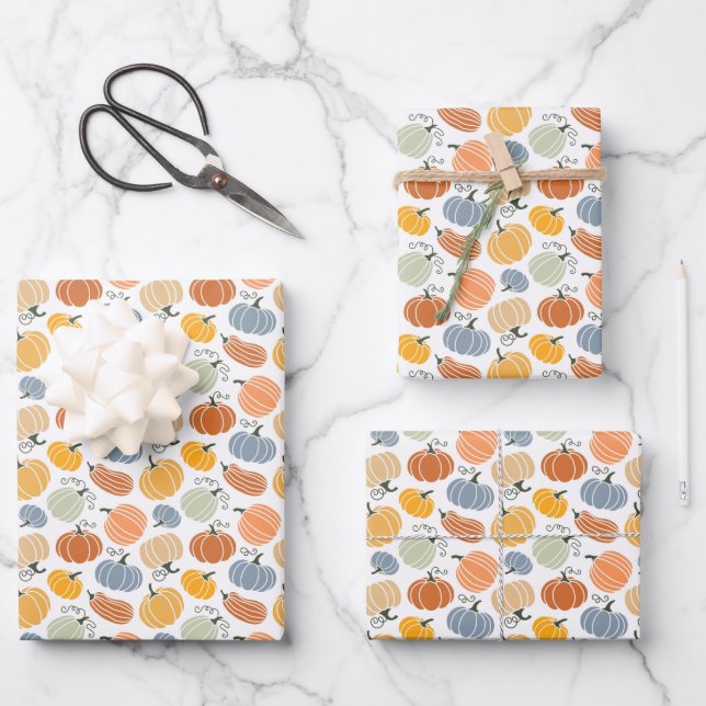 Colourful Pumpkin Gourd Pattern Wrapping Paper Sheet (Front)