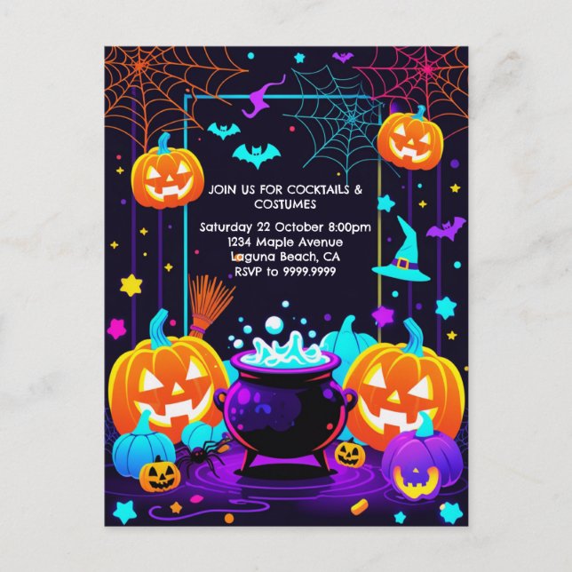 Colourful Pumpkin Halloween Holiday Postcard (Front)