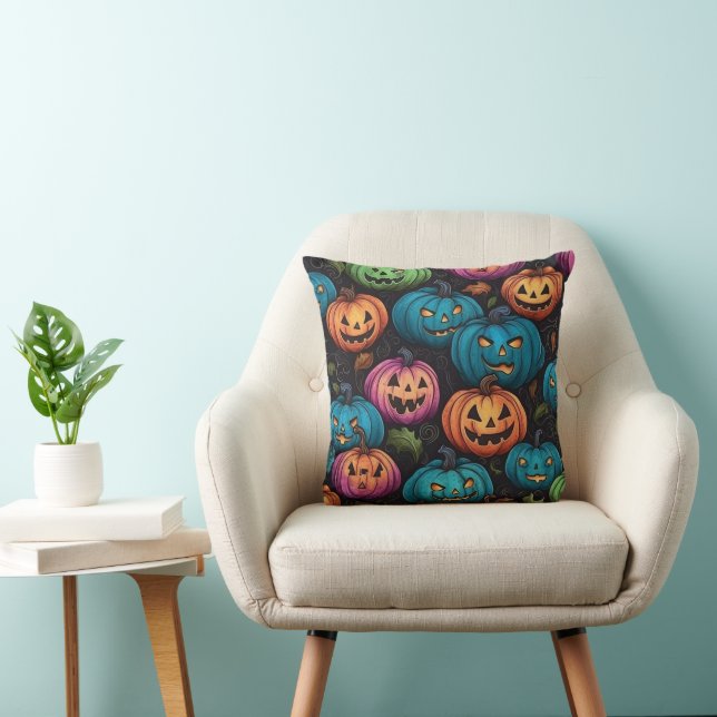 Colourful Pumpkin Halloween Pattern Throw Pillow (Chair)