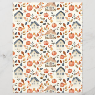 colourful pumpkin, leaves pattern scrapbook paper