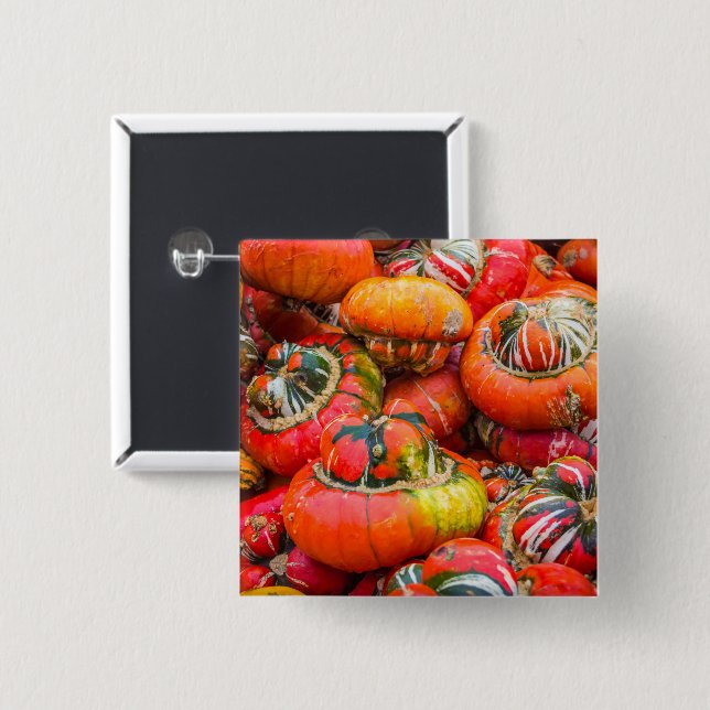 Colourful pumpkins 2 inch square button (Front & Back)