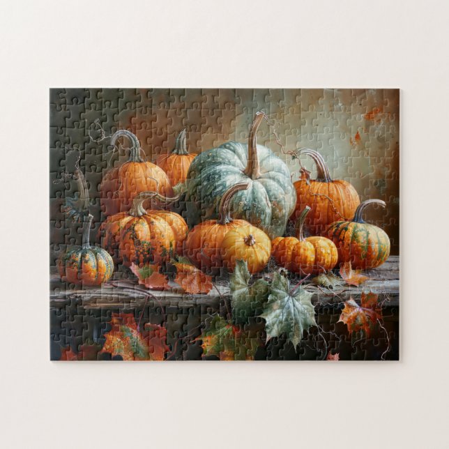 Colourful Pumpkins and Leaves Vintage Jigsaw Puzzle (Horizontal)