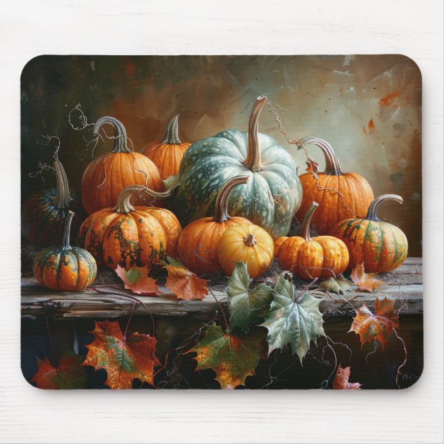 Colourful Pumpkins and Leaves Vintage Mouse Pad (Front)