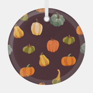 Colourful Pumpkins: Dark Autumn Elegance. Glass Ornament