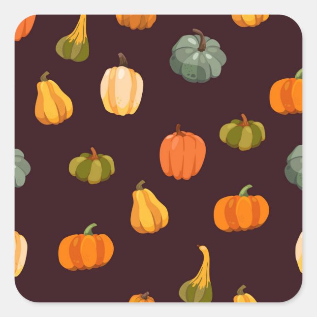 Colourful Pumpkins: Dark Autumn Elegance. Square Sticker (Front)