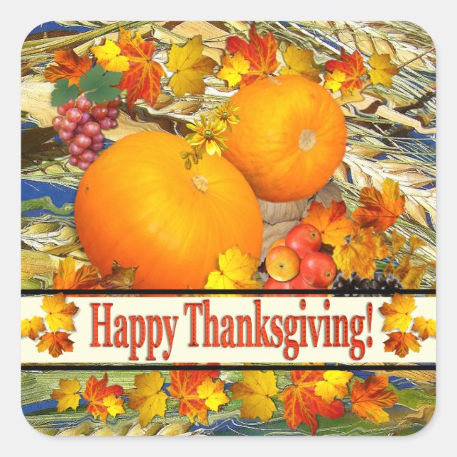 Colourful Pumpkins Happy Thanksgiving Square Sticker (Front)