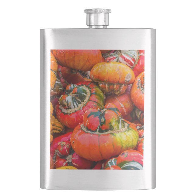 Colourful pumpkins hip flask (Front)