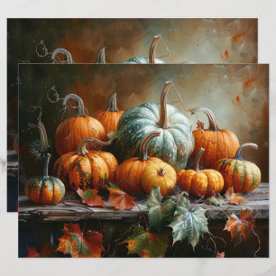 Colourful Pumpkins Leaves Vintage Scrapbook Paper
