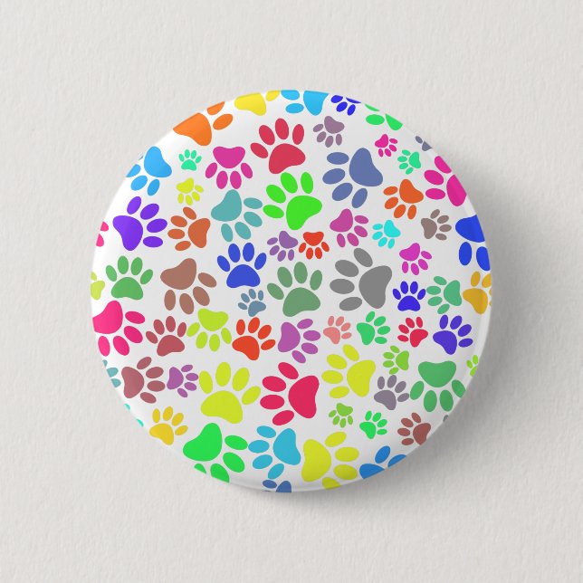 Colourful Puppy Paw Pattern 2 Inch Round Button (Front)