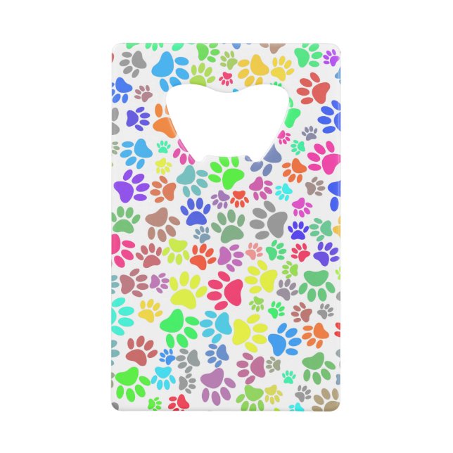 Colourful Puppy Paw Pattern Credit Card Bottle Opener (Front)