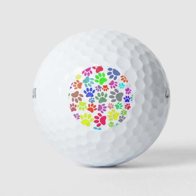 Colourful Puppy Paw Pattern Golf Balls (Front)