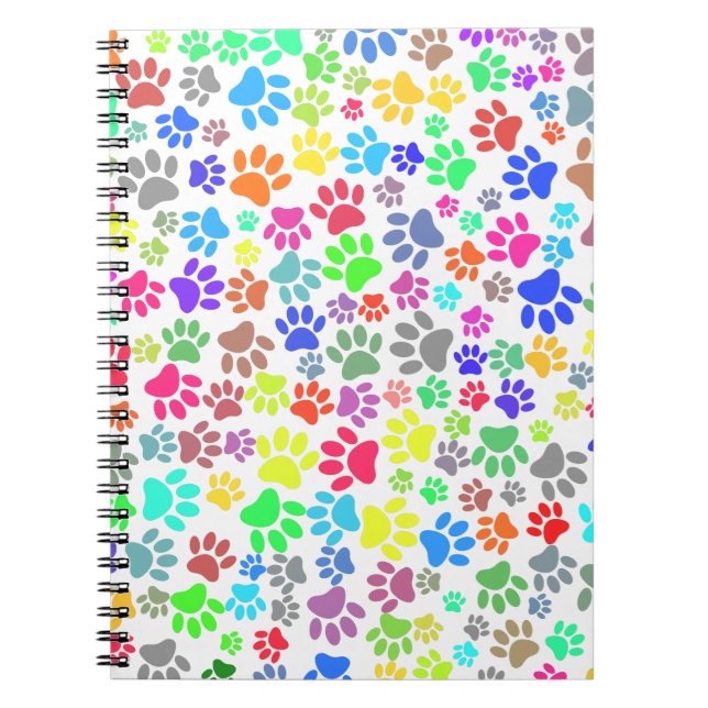Colourful Puppy Paw Pattern Notebook (Front)