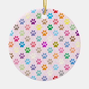 Colourful puppy paw prints pattern ceramic ornament