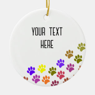 Colourful Puppy Paw Prints With Custom Text Ceramic Ornament