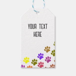 Colourful Puppy Paw Prints With Custom Text Gift Tags