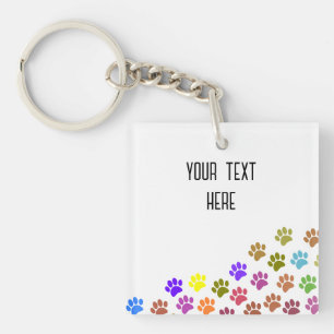 Colourful Puppy Paw Prints With Custom Text Keychain