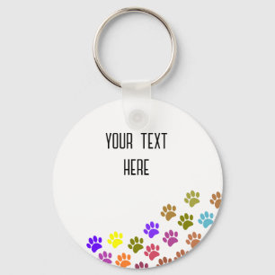 Colourful Puppy Paw Prints With Custom Text Keychain
