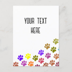 Colourful Puppy Paw Prints With Custom Text Postcard