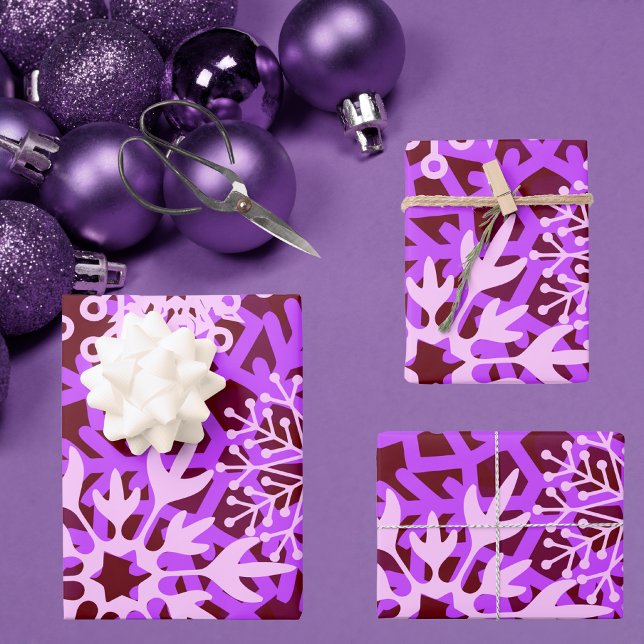 Colourful Purple Abstract Snowflake Pattern Wrapping Paper Sheet (Creator Uploaded)