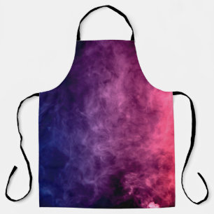 Colourful purple and blue smoke clouds on dark bac apron