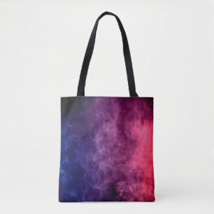 Colourful purple and blue smoke clouds on dark bac tote bag