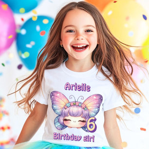 Colourful purple fairy face butterfly birthday T-Shirt