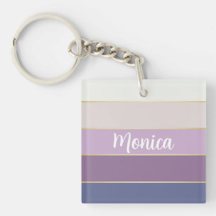 Colourful Purple Gold Personalized Colour Stripes Keychain