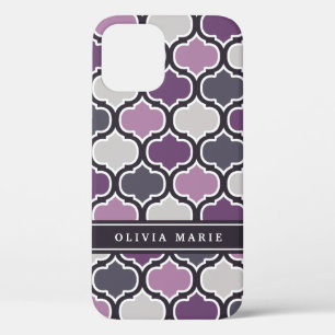 Colourful Purple Lattice Pattern with Name iPhone 12 Case