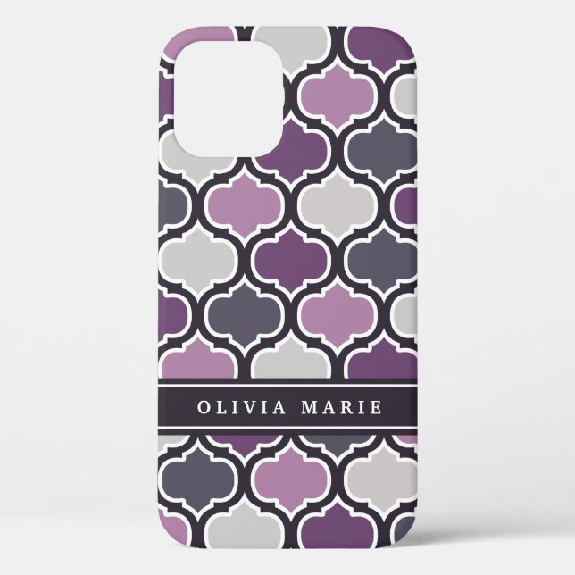 Colourful Purple Lattice Pattern with Name Case-Mate iPhone Case (Back)